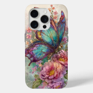 iPhone 15 Pro Coque de téléphone Papillon Coloré – Jardin Floral