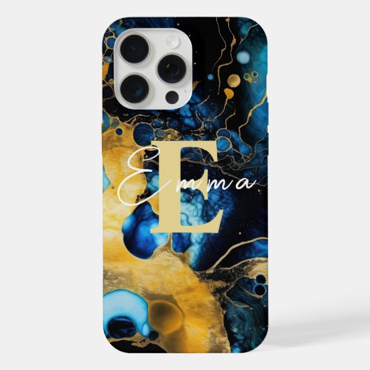 iPhone 15 Pro Max Coque avec encre d'alcool bleu e (Verso)