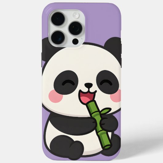 iPhone 15 Pro Max Cute Panda manger bambou téléphone coque (Verso)
