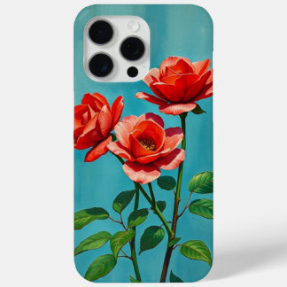 iPhone 15 Pro Max Elégant Rose orange Floral Coque mobile pour femme