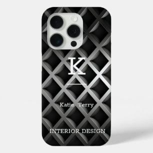 iPhone 15 Pro Monogramme moderne minimaliste noir et blanc Coque