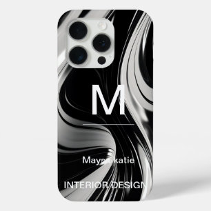 iPhone 15 Pro Monogramme moderne minimaliste noir et blanc Coque