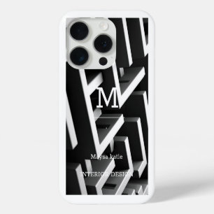 iPhone 15 Pro Monogramme moderne minimaliste noir et blanc Coque