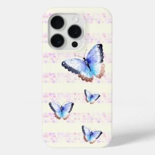 iPhone 15 Pro Papillons d'aquarelle sur Coque Bokeh Light Stripe