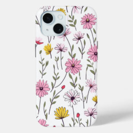 iPhone 15 Telefoon Case Elegant Roze Bloemen Desig