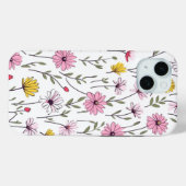 iPhone 15 Telefoon Case Elegant Roze Bloemen Desig (Achterkant (horizontaal))