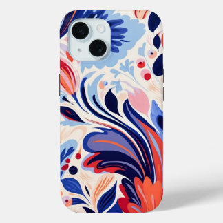 iPhone 15 Telefoon Case w / Abstract Floral Design
