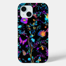 iPhone 15 Telefoon Case w / Vibrant Neon Floral De
