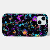 iPhone 15 Telefoon Case w / Vibrant Neon Floral De (Achterkant (horizontaal))