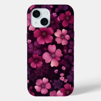iPhone 15 Telefoonhoesje w / Levendig rood bloemon