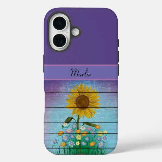 iPhone 16 Apple Hoesje met enkele zonnebloem (Achterkant)