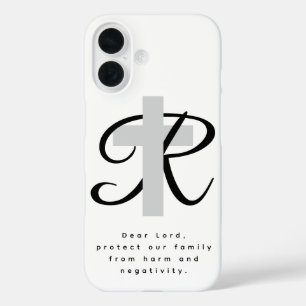 iPhone 16 coque avec croix religieuse et prière