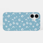 iPhone 16 coque de téléphone turquoise avec fleurs blanches (Verso Horizontal)