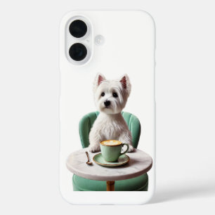 iPhone 16 Coque - Westie ayant un latte