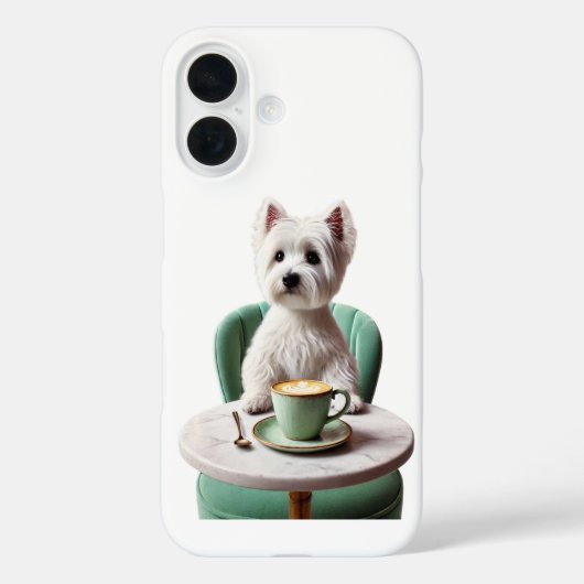 iPhone 16 Coque - Westie ayant un latte (Verso)