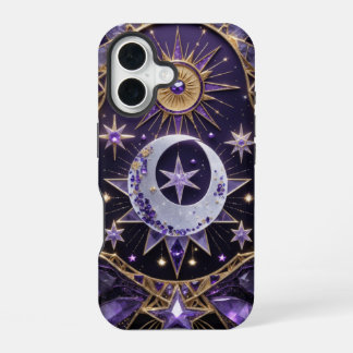 iPhone 16 Enchanter Violet céleste et Coque de design or -