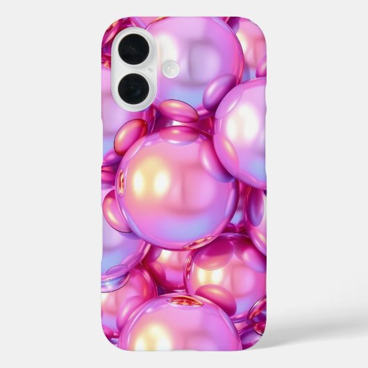 iPhone 16 Iridescent Pink 3D Glossy Bubble case (Achterkant)