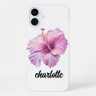 iPhone 16 Plus coque de téléphone à fleurs d'hibiscus rose et vio