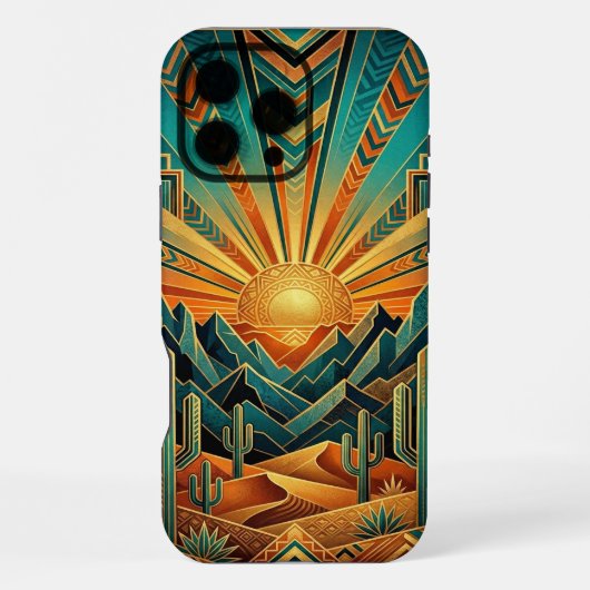 iPhone 16 Pro Max Case | Geometric Sun Landscape Hoesje (Achterkant)