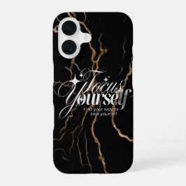 iPhone 16 Zwart Goud Marmer Motiverende Hoes Hoesje