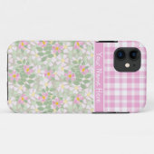 iPhone 5 Coque-Mate Coque : Pink Dogroses et Plaid (Dos (Horizontal))