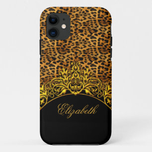 iPhone 5 Elegant Classy Leopard Print Zwart Goud iPhone 11 Hoesje