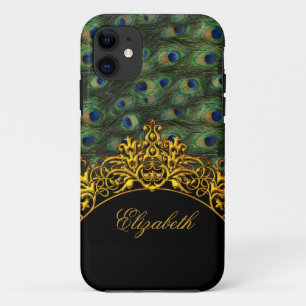 iPhone 5 Elegante Klasse Pauw Zwart Goud 11 Hoesje