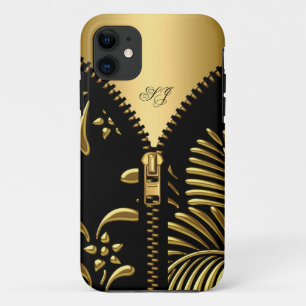 iPhone 5 Hoesje-Mate Gold Damask Black Rits iPhone 11 Hoesje