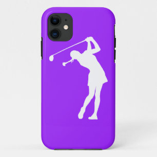 iPhone 5 Lady Golfer Silhouette White op Paars iPhone 11 Hoesje