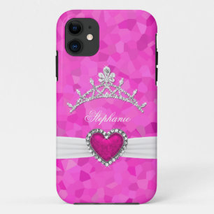 iPhone 5 Princess Silver Tiara Hot Pink Bejeweled iPhone 11 Hoesje