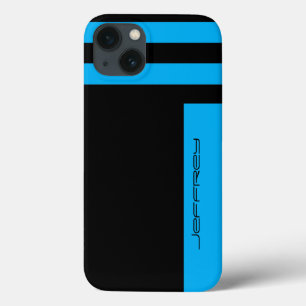 iPhone 6 Hoesje Cyaan Blue & Black Two Way Stripe