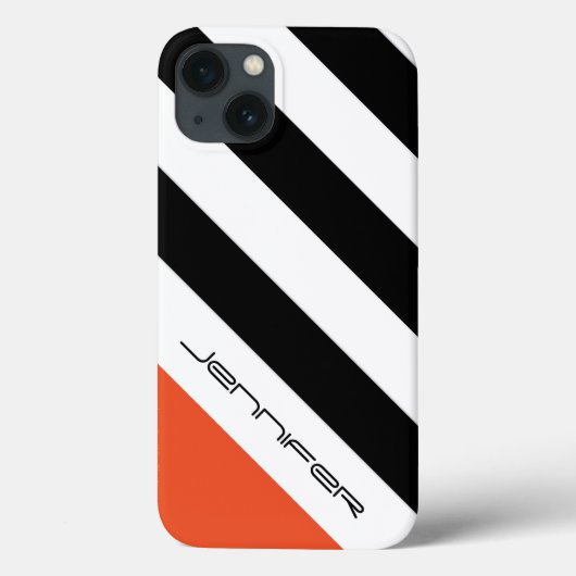 iPhone 6 Hoesje zwart, wit, Oranje diagonaal strep (Achterkant)