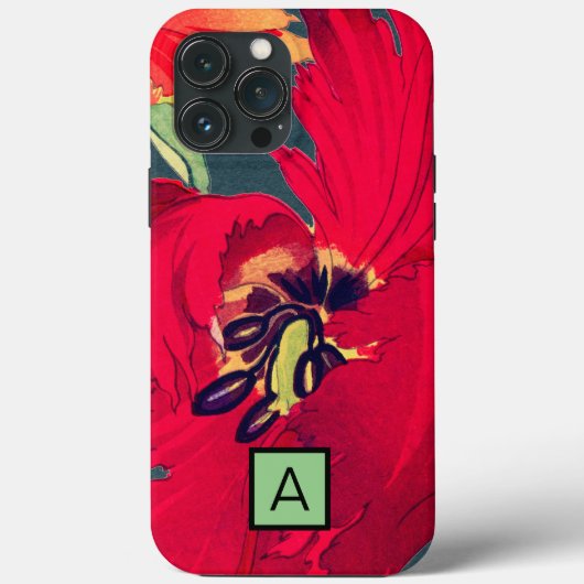 IPHONE CASE JAPANESE POPPY CUSTOM INITIAAL (Achterkant)