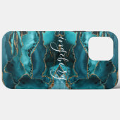 iPhone Case - Marble Blue Blauwgroen Gold Veins (Achterkant (horizontaal))