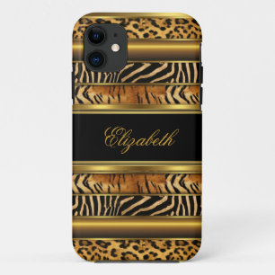iPhone Elegante Klasse Goud Mixed Dierenprint 11 Hoesje