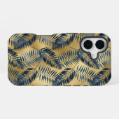 iPhone Gold Blue Palm Leaf Phone Case iPhone 16 Hoesje (Achterkant horizontaal)
