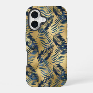 iPhone Gold Blue Palm Leaf Phone Case iPhone 16 Hoesje