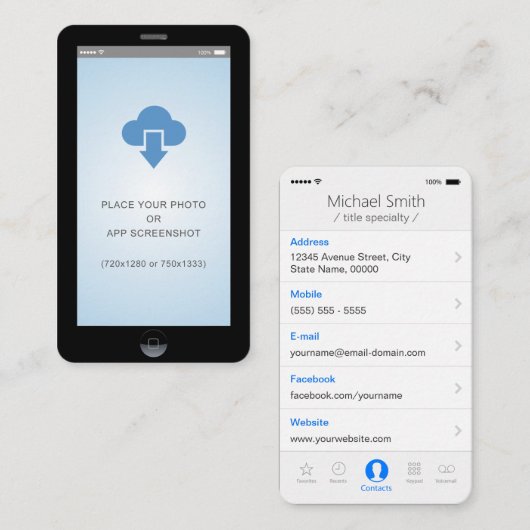 iPhone iOS Style App Screenshot Foto Visitekaartje (Voorkant / Achterkant)