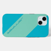 iPhone moderne 15 Coque bleu et vert une bande (Verso (horizontal))
