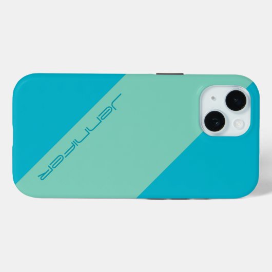 iPhone moderne 15 Coque bleu et vert une bande (Verso (horizontal))