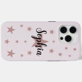 iPhone personnalisé 15 Pro Max Coque - Etoiles ros (Verso (horizontal))