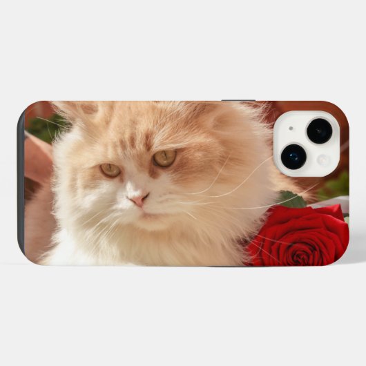 Iphone rose et chat 14 plus coque (Verso Horizontal)