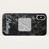 Iphone x coque en marbre noir personnalisé (Dos (Horizontal))