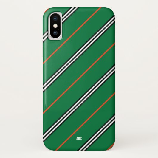 iPhone X Coque vert à bande monogramme (Dos)