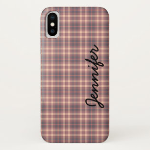 iPhone X Grijze en Roze Gepersonaliseerde Plaid de Hoesje