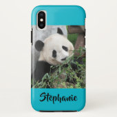 iPhone X Tough Coque géant Panda Typographie bleu  (Dos)