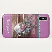 iPhone X Tough Coque Teapot Flowers violet, orchid (Dos (Horizontal))