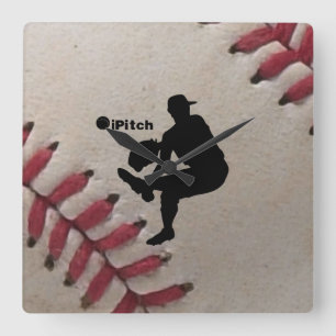 iPitch Speler Silhouet Op Baseball Achtergrond Vierkante Klok