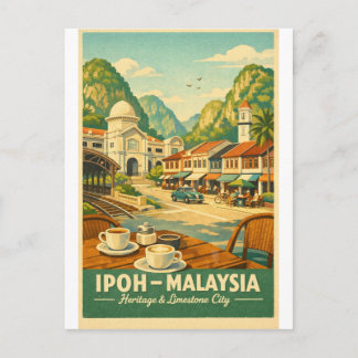 Ipoh City, Malaysia retro travel Briefkaart