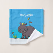 Ippopotame drôle mignon avec dessin animé d'oiseau (Gant de toilette)